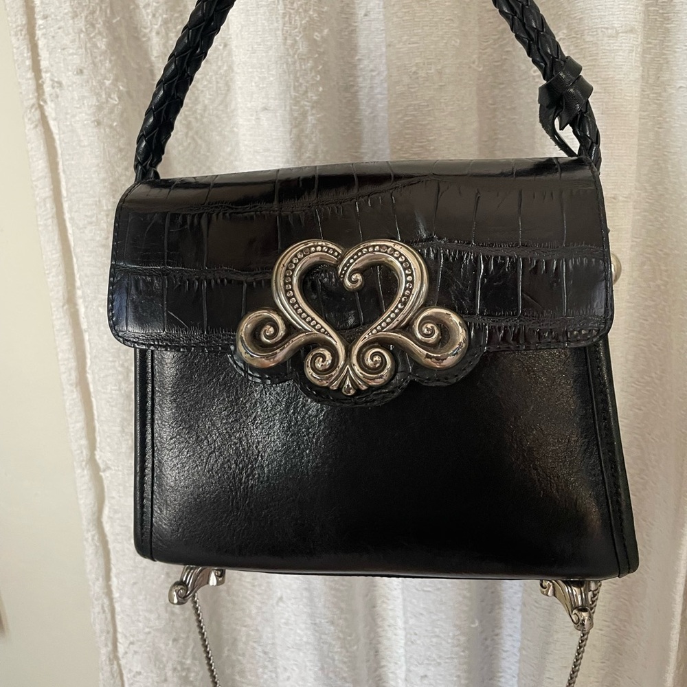 Brighton Black Leather Handbag with Silver heart Accents